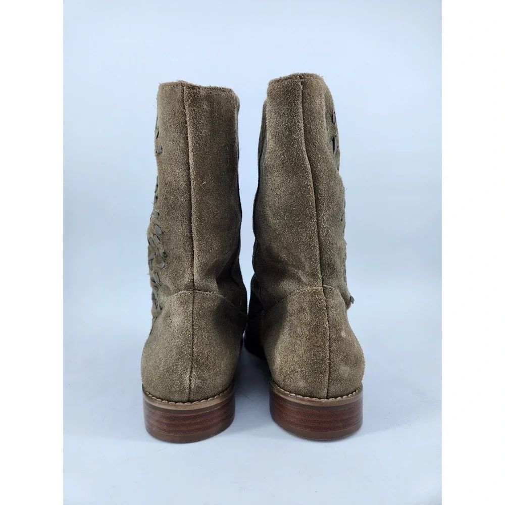 Jack Rogers Kaitlin Mid Calf Boots Womens 7M Brown Suede Whipstitch Pull‎ On